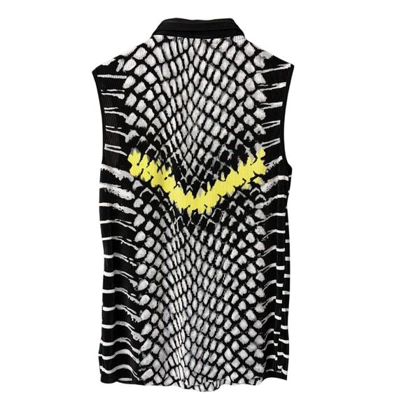 Jamie Sadock Womens Golf Shirt Sleeveless Black White Yellow Crinkle Knit Size L - Picture 2 of 6